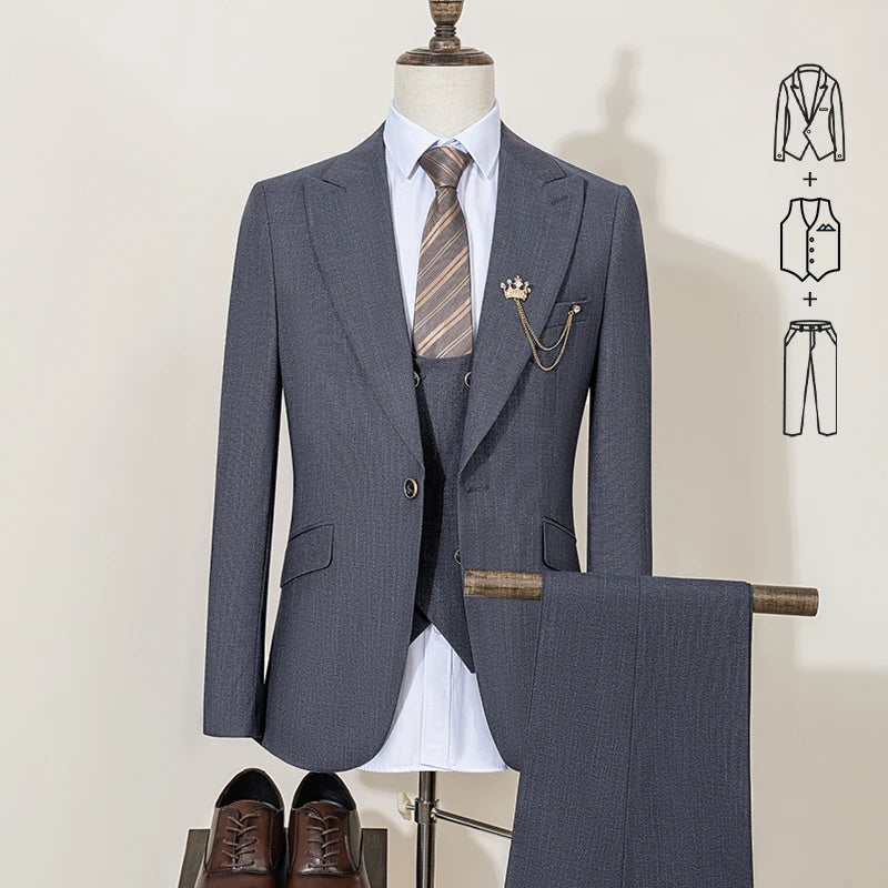 High-end Brand Formal Business Men's Suits Single Breasted Solid Color Slim Fit Suit wedding three-piece