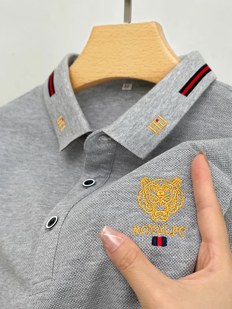 100% Cotton high-End Brand Men's Summer Exquisite Embroidery Short Sleeved Polo Shirt Trend Casual Lapel T-Shirt Men's Clothing
