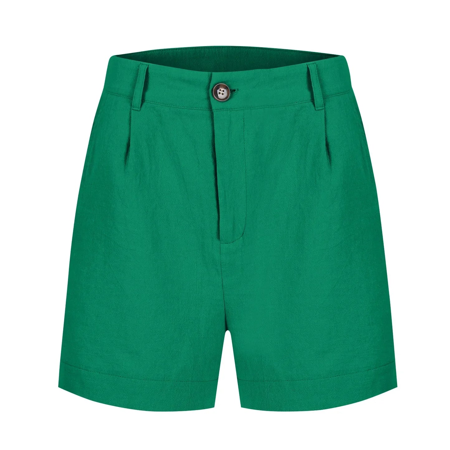 Cotton Linen Solid Shorts For Women Button High Waist Summer Loose Casual Pockets Shorts Female Pants Women Clothing