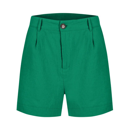 Cotton Linen Solid Shorts For Women Button High Waist Summer Loose Casual Pockets Shorts Female Pants Women Clothing