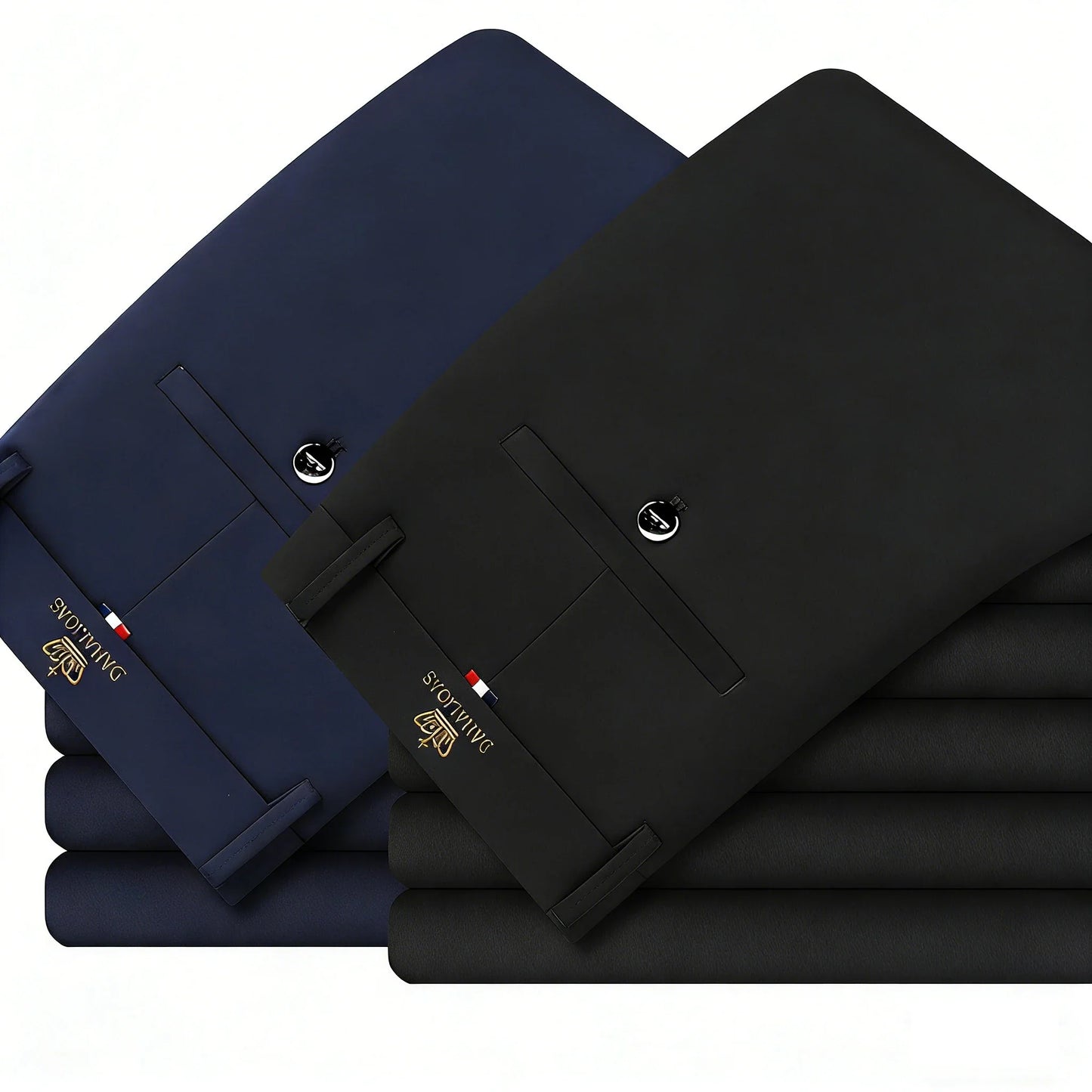 2 Pieces Men's High Elasticity Formal Pants Comfortable Straight Leg Business Trousers