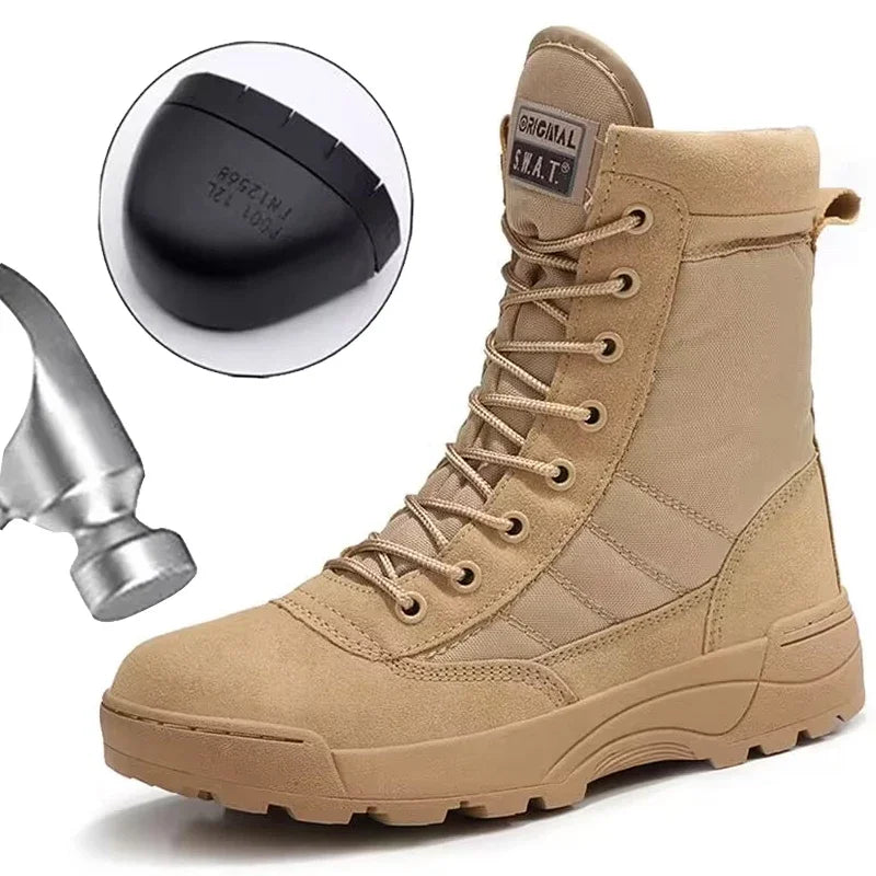 Men's Steel Toe Boots Outdoor Tactical Hiking Desert Boots Men Stab-proof Smashing Work Safty Shoes Wear Protection Shoes