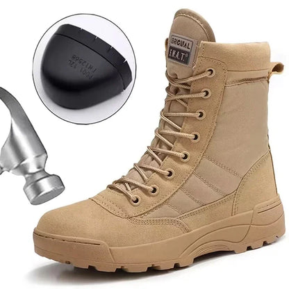 Men's Steel Toe Boots Outdoor Tactical Hiking Desert Boots Men Stab-proof Smashing Work Safty Shoes Wear Protection Shoes