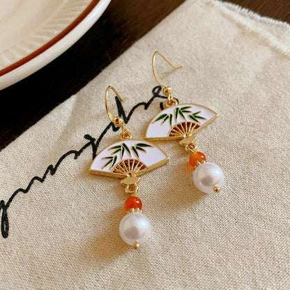 chinese Style Bamboo Joint Flower Earrings Imitation Pearl Fringe Earring New National Tide Personality  Earrings for Women