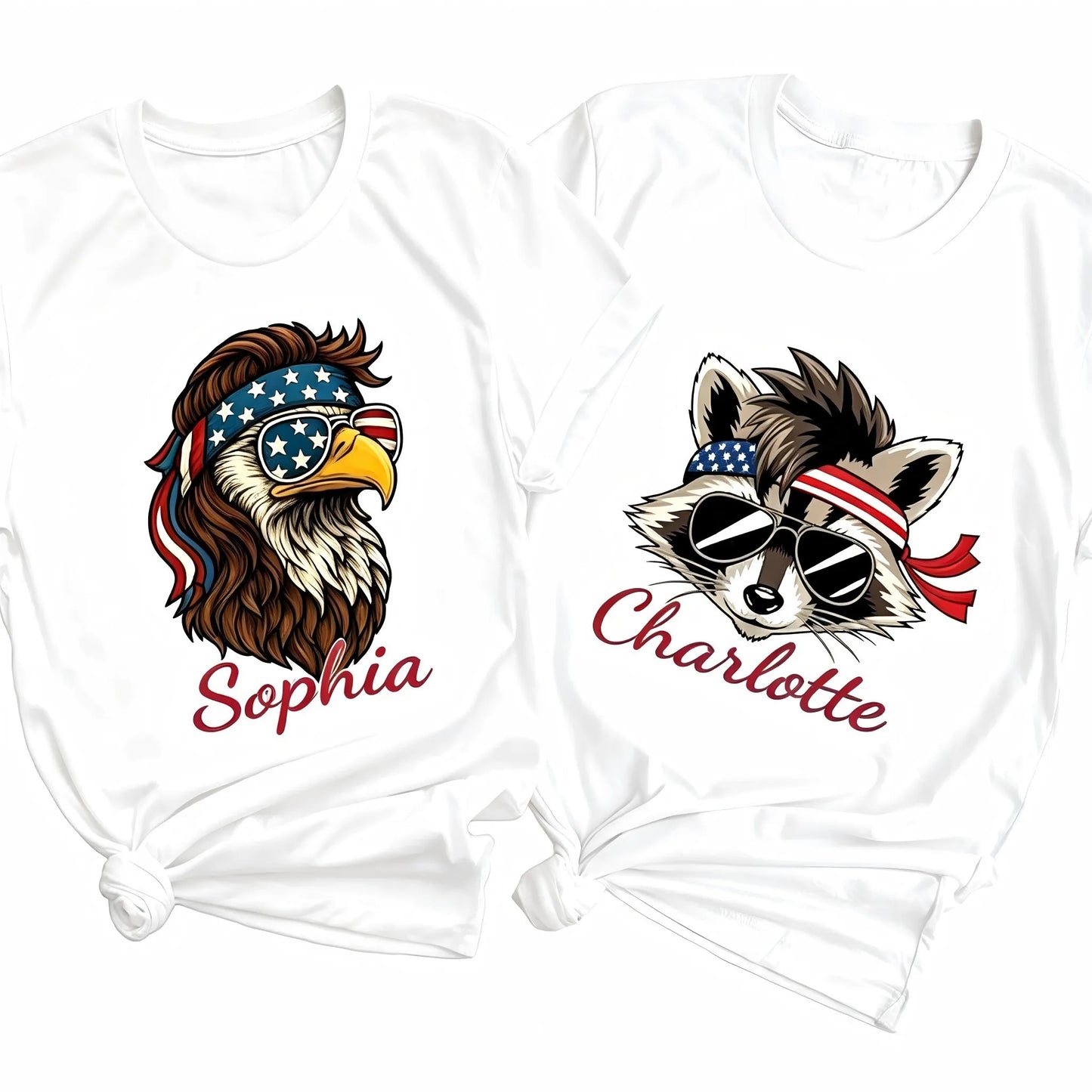 USA American Flag 4th of July Outfit for Men Women Kids, Personalized Family Matching Patriotic Shirts: Eagle Cat Raccoon Funny