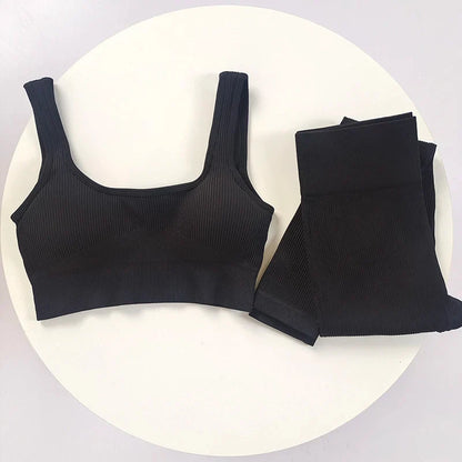 Seamless Rib Yoga Clothes Women Workout Clothes Quick-Drying Breathable Sweatshirt Yoga Suit