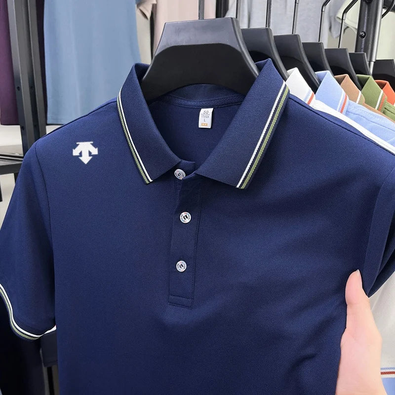 Men's High-End Luxury Brand Logo-Stamped Casual Polo Shirt Summer New Golf Breathable Business Short-Sleeve T-Shirt