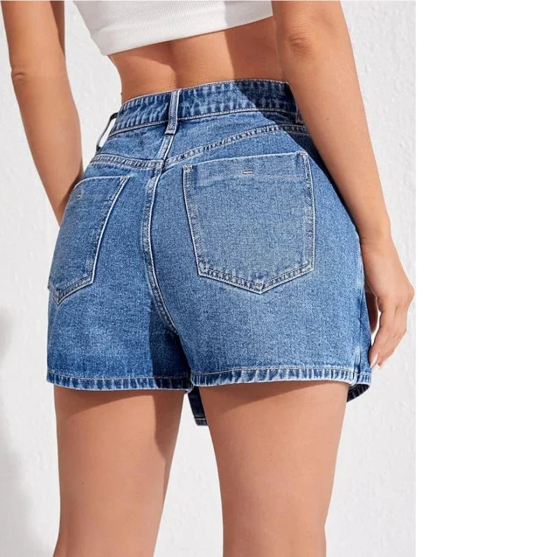 Women's High Waisted Denim Skort Asymmetric Button Detail Frayed Hem Skirt Shorts Summer Casual Streetwear Trendy Outfits