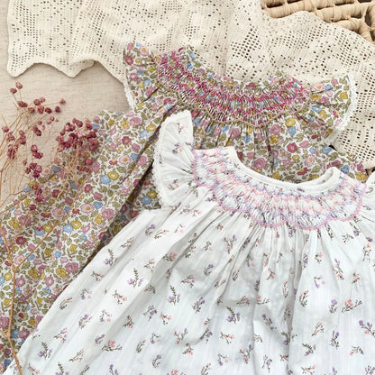 Smocked Ruffles Lace Girls Beach Dress Summer Soft Breathable Toddler Girls Clothing Children Holiday A-Line Dress Vestidos 2024