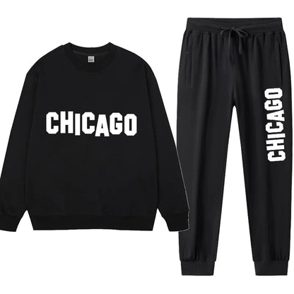 2pcs Men's Sweatshirt Sweatpants Plus Size 1XL-7XL Sports Fashion Casual Printed Male Round Neck Pullover Trousers Set 110-185KG