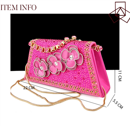 Party Shoes And Bag Ladies Heel Decoration Pure Elegant Flower Wedding Shoes And Bag Full Rhinestone Fashion Handbag