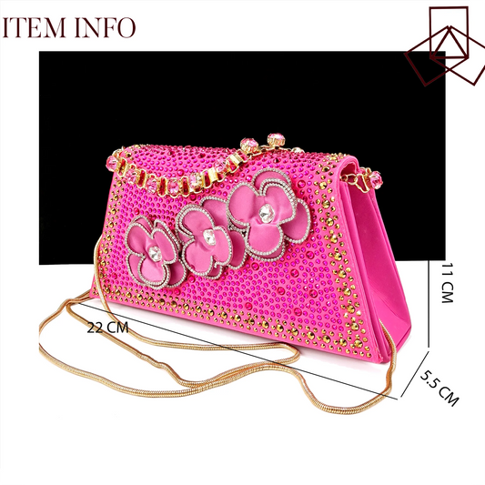 Party Shoes And Bag Ladies Heel Decoration Pure Elegant Flower Wedding Shoes And Bag Full Rhinestone Fashion Handbag