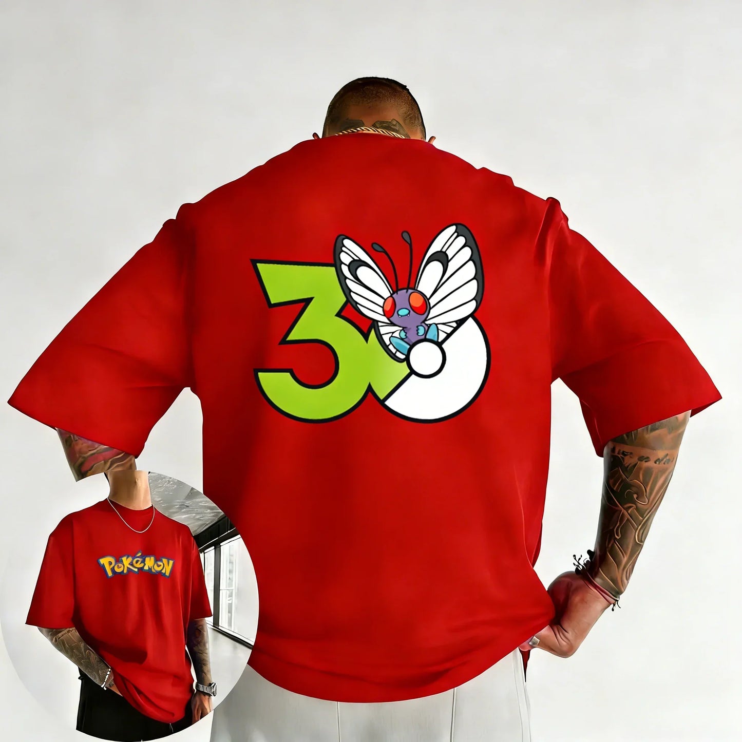 30th Anniversary Butterfree Printed T-shirt Summer Men's and Women's Loose Casual Hip Hop Trendy Short Sleeve Top