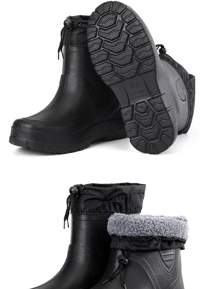2024 Versatile Men's Rain Boots Waterproof outdoor lightweight shoe Velvet fashion short boot Casual comfort male water shoes