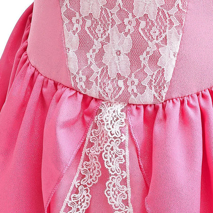 Fantasia de Princesa Pêssego com Luz LED Colorida para Aniversário de Criança Jogo de Roleplay Vestido de Menina para Halloween Festival Rosa Renda 2-9 Anos C