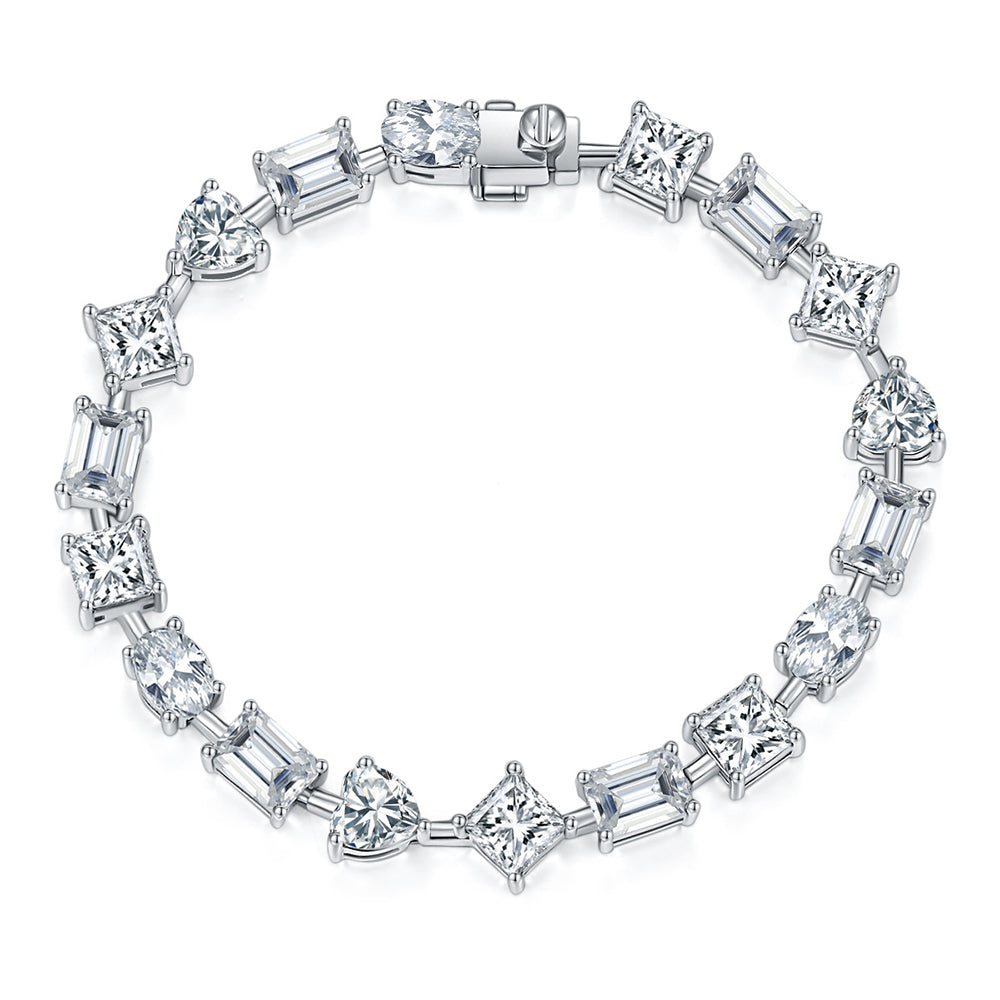 Irregular Full Moissanite Diamonds Bracelets for Women Princess Square Heart Emerald Cut Oval Shape Diamonds 925 Silver Bracelet