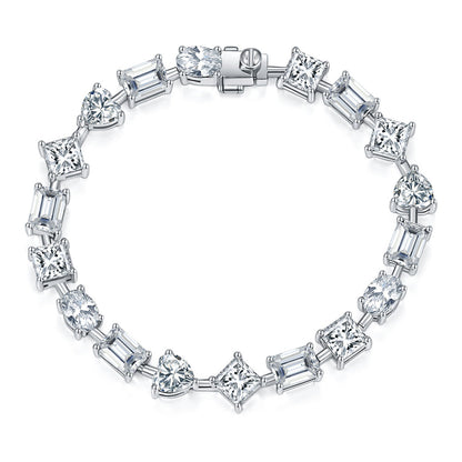 Irregular Full Moissanite Diamonds Bracelets for Women Princess Square Heart Emerald Cut Oval Shape Diamonds 925 Silver Bracelet