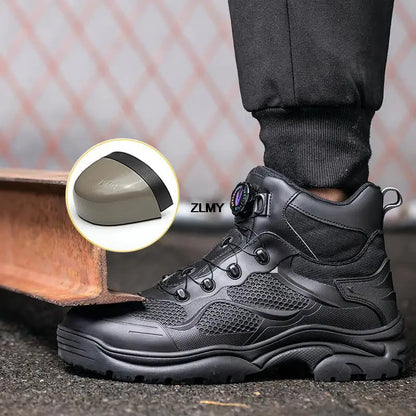 Construction Work Boots Men Steel Toe Safety Shoes Rotated Button Anti-smash Puncture Proof Sneakers Man High Top Security Boot
