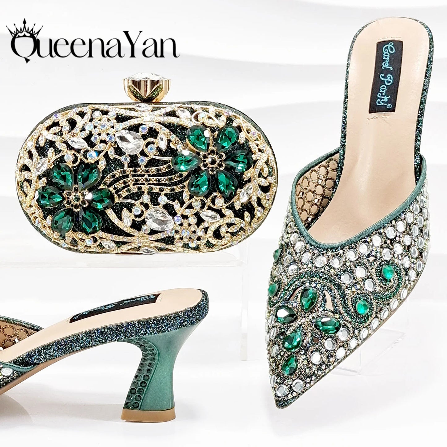 Nigerian Design Comfortable Women's Shoes with Diamond Oval Bag Women's High Heels for Party or Work