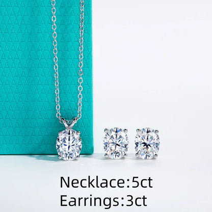 2-5ct Oval Moissanite Necklace 0.5-3ct Earrings 925 Sterling Silver 18k Gold Plated Wedding Jewelry Set Woman Gifts