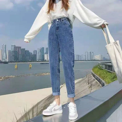 High-waisted Jeans Women's Loose-fit Nine-point Harem Trousers