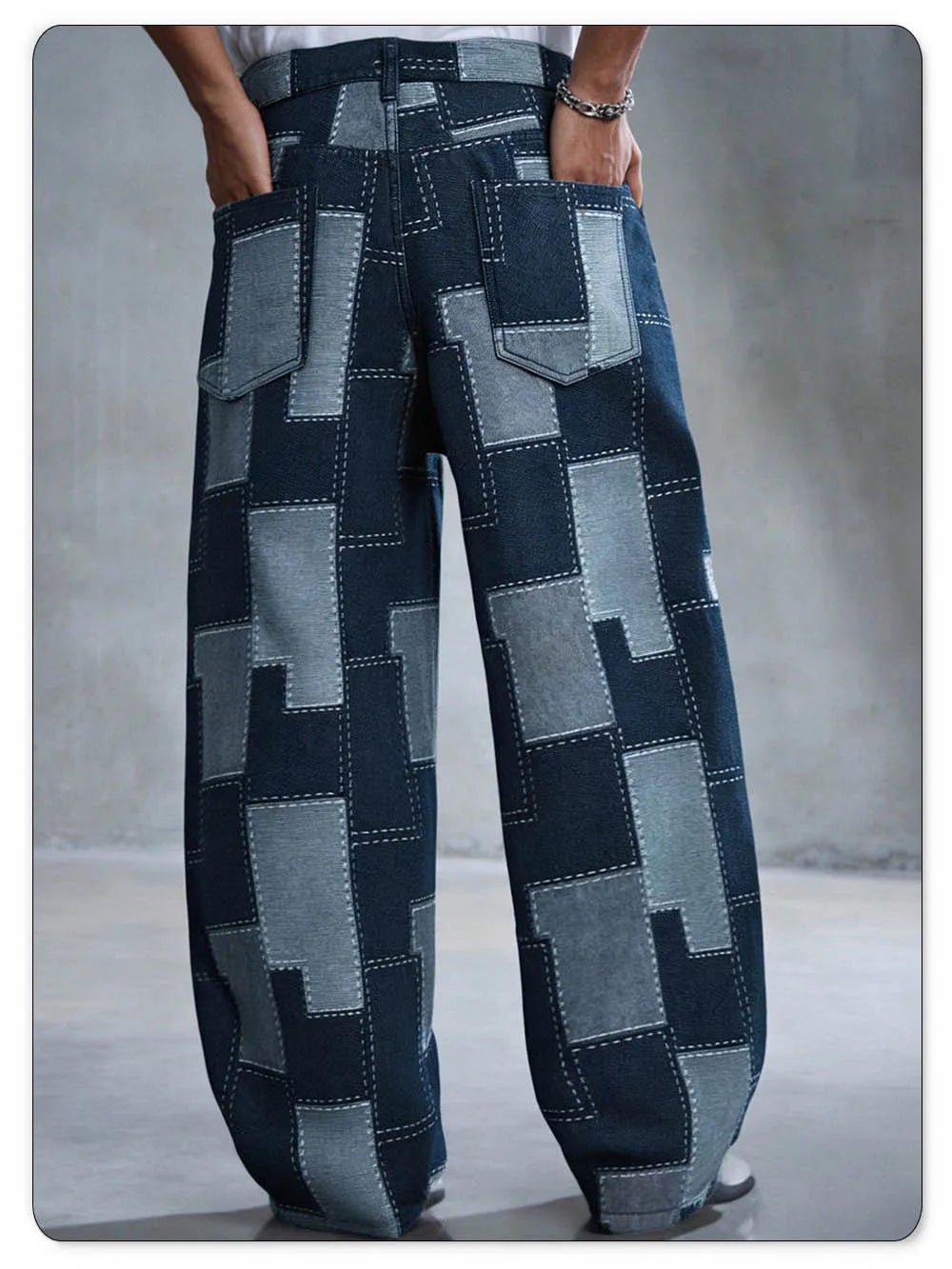 Spring Summer Comfortable Baggy Wide Leg Jacquard Jeans Casual Fashion Pixel Pattern Street Denim Pants Korean Unisex Pants