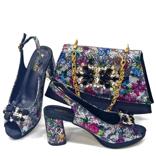 Italian Design Shoes and Bags Matching Set 2024 Women high heel Party Purple Color Nigeria Wedding Bigger Size Shoes