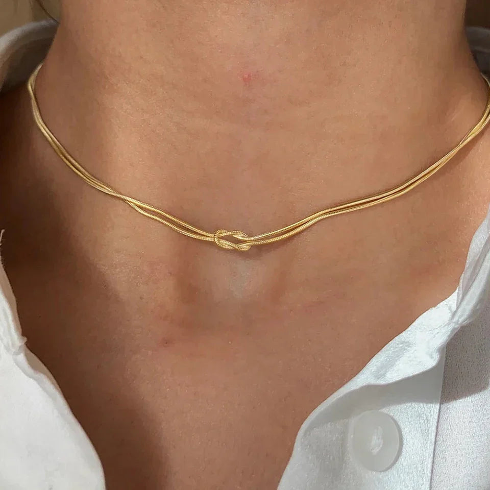 Elegant Minimalist Jewelry Lusterless 14k Gold Plated Knotted Snake Chain Necklace Women's Stainless Steel Accessories
