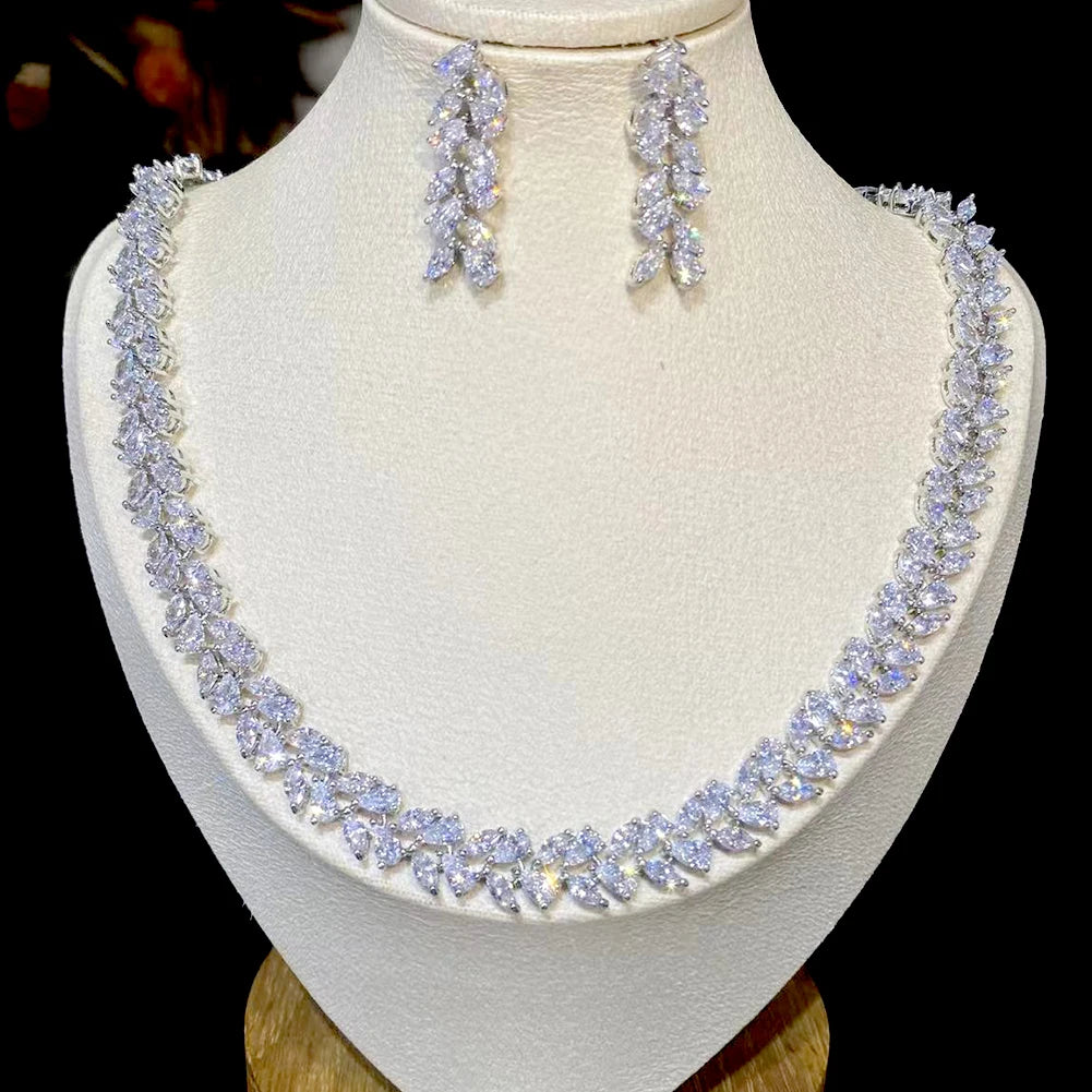 2PCS Jewelry Sets for Women Charming Round Design Elegant CZ Earrings and Necklaces Fashion Girls Gifts