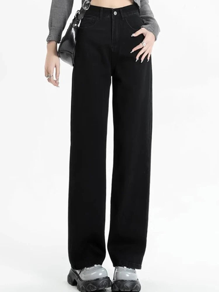 High Waist Wide Leg Jeans Lady High Street Denim Straight Leg Pants