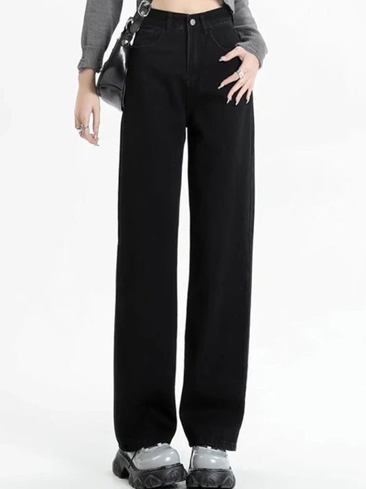 High Waist Wide Leg Jeans Lady High Street Denim Straight Leg Pants