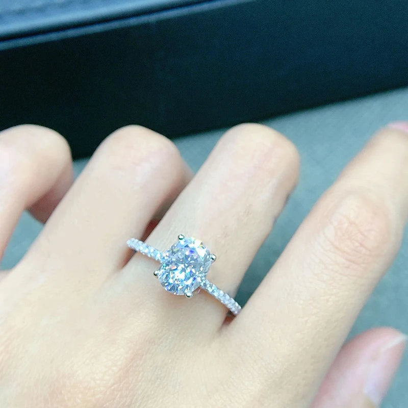Oval Cut 1CT 2CT 3CT D Color Moissanite Rings for Women Lab Diamond Wedding Promise Band S925 Sterling Silver Jewelry
