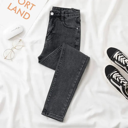 Black Grey Jeans Women's Slimming Cropped Pants