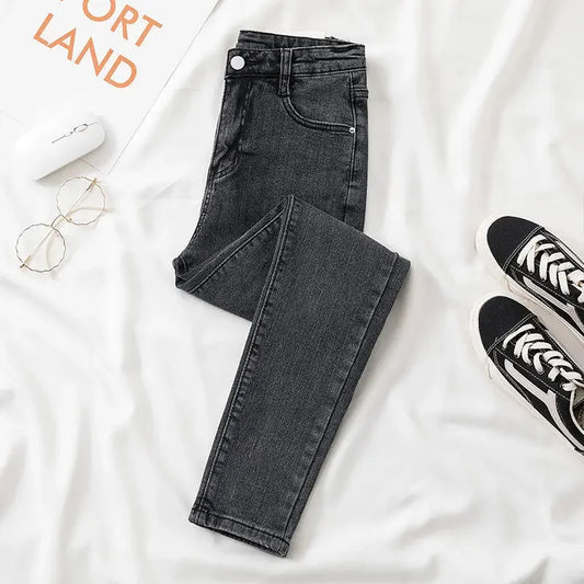 Black Grey Jeans Women's Slimming Cropped Pants