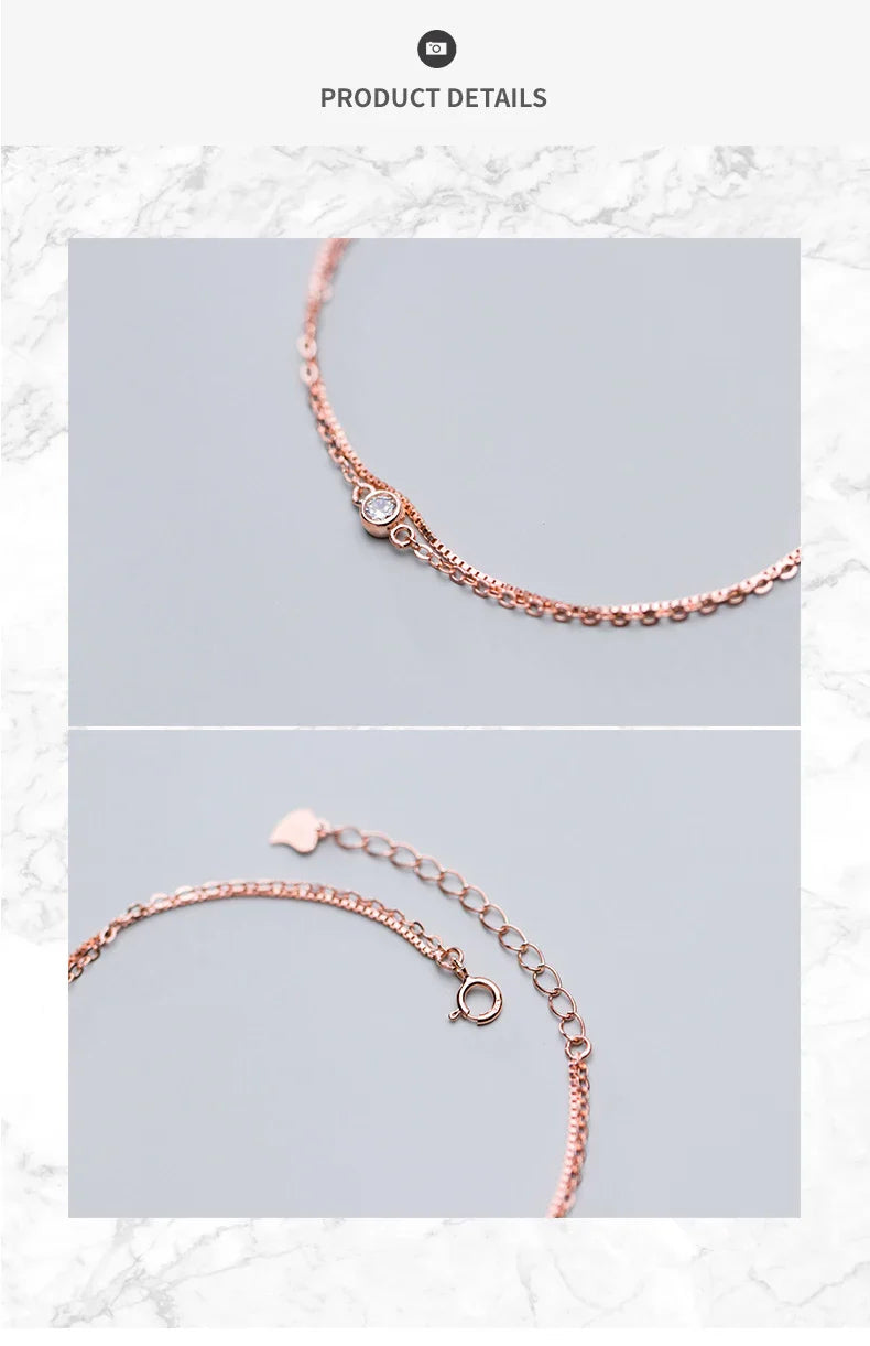 Real 925 Sterling Silver Luxury Double Layer Single Diamond Box Chain Bracelet for Women Fashion Bracelet Fine Jewelry