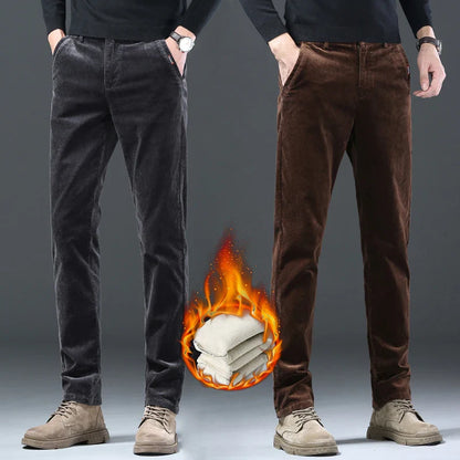 Fleece Winter Brand Men Clothing Corduroy Pants Warm Business Slim Velvet Korean Casual Trousers Male Plush Pants