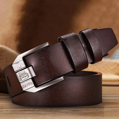 130CM Leather Cowhide Men's Belt Fashion Metal Alloy Pin Buckle Adult Luxury Brand Jeans Business Casual Waist Male Strap Brand