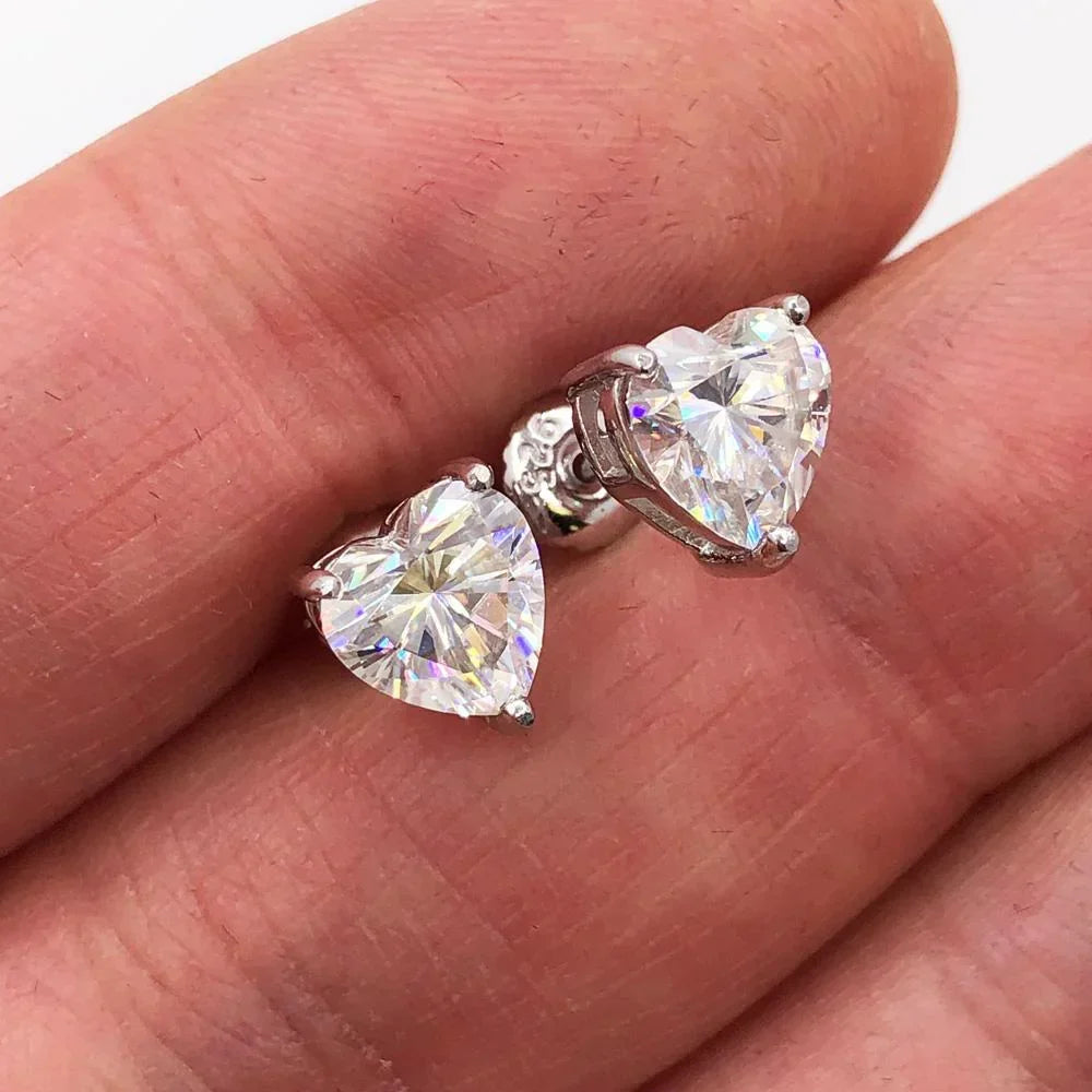 Heart Shape Moissanite Stud Earrings for Women Men 1/2/4carat  Certified Lab Diamond Ear Studs S925 Silver Plated 18k Gold