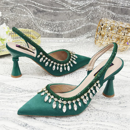 Pointed-Toe High Women Heels Shoes and Bags for Women Rhinestone Evening Party Elegant Luxury Handbag