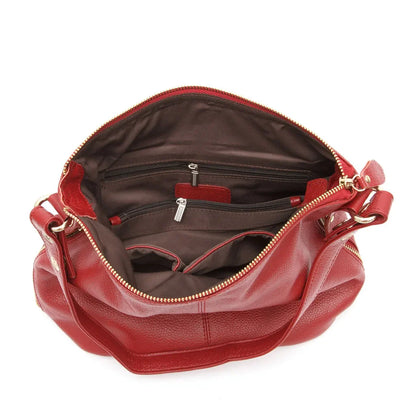 Elegant Women Red Leather Handbag 100% Genuine Leather Lady Hobo Bag Charming Ring Medium Shoulder Bag Bright Yellow Bags