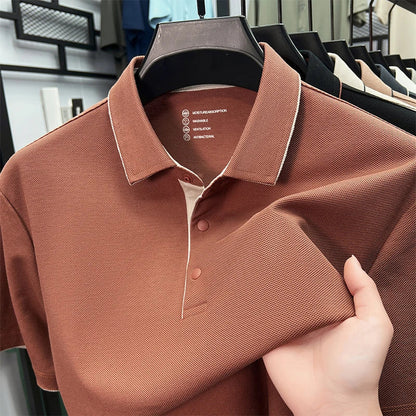 High quality 100% cotton solid color short sleeve polo shirt unique button men summer breathable comfort texture lapel T-shirt