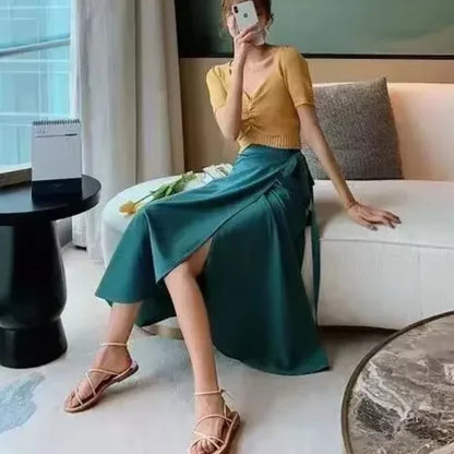 Fashion Women Floral Print Skirt Side Tie  Beach Skirts Summer High Waist Wrap Flower Long Skirt with Slit Y2k Long Skirt