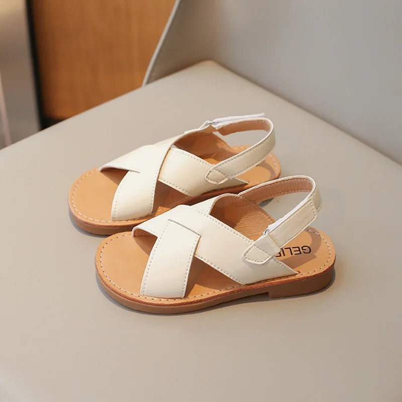 Size 21-35 Boys Girls Sandals 2026 Summer Children Beach Shoes Kids Fashion Cross-tied Anti-sliperry Soft Simple New Hot I10089