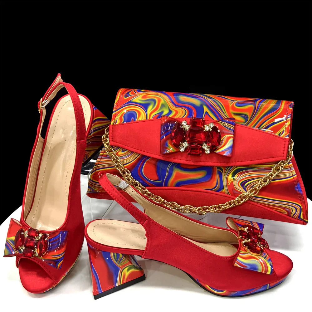 Sapatos e Bolsa Femininos Amarelos Conjunto de Moda Feminina Africana Sandálias de Salto Alto Combinando com Bolsa de Mão Scarpins Clutch Sandálias Femininas