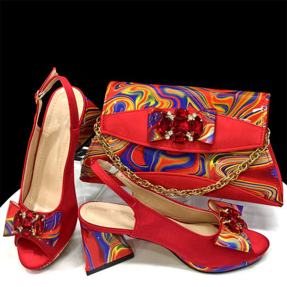 Sapatos e Bolsa Femininos Amarelos Conjunto de Moda Feminina Africana Sandálias de Salto Alto Combinando com Bolsa de Mão Scarpins Clutch Sandálias Femininas
