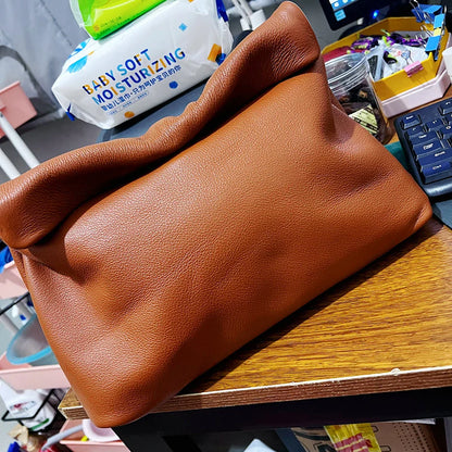Leather Cowhide Handbag High Quality Leather Women's Foldable Designer Handbag Simple Magnet Handle Bags