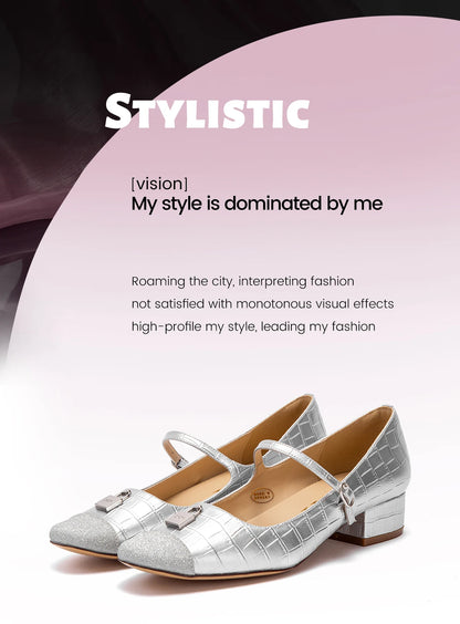 Women's High Heels New Low Heel Texture Mommy Casual Shoes Mary Jane Shoes