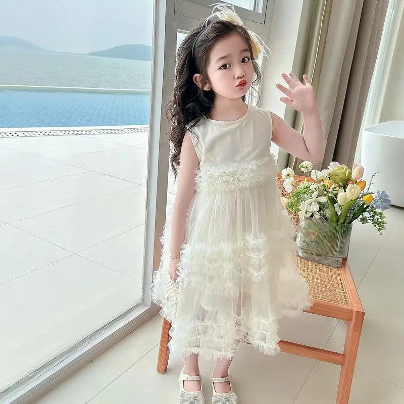 Girl's Dress Summer New Children's Sleeveless Yarn Dress Fluffy Dress Girl's Fashionable Baby Princess Dress