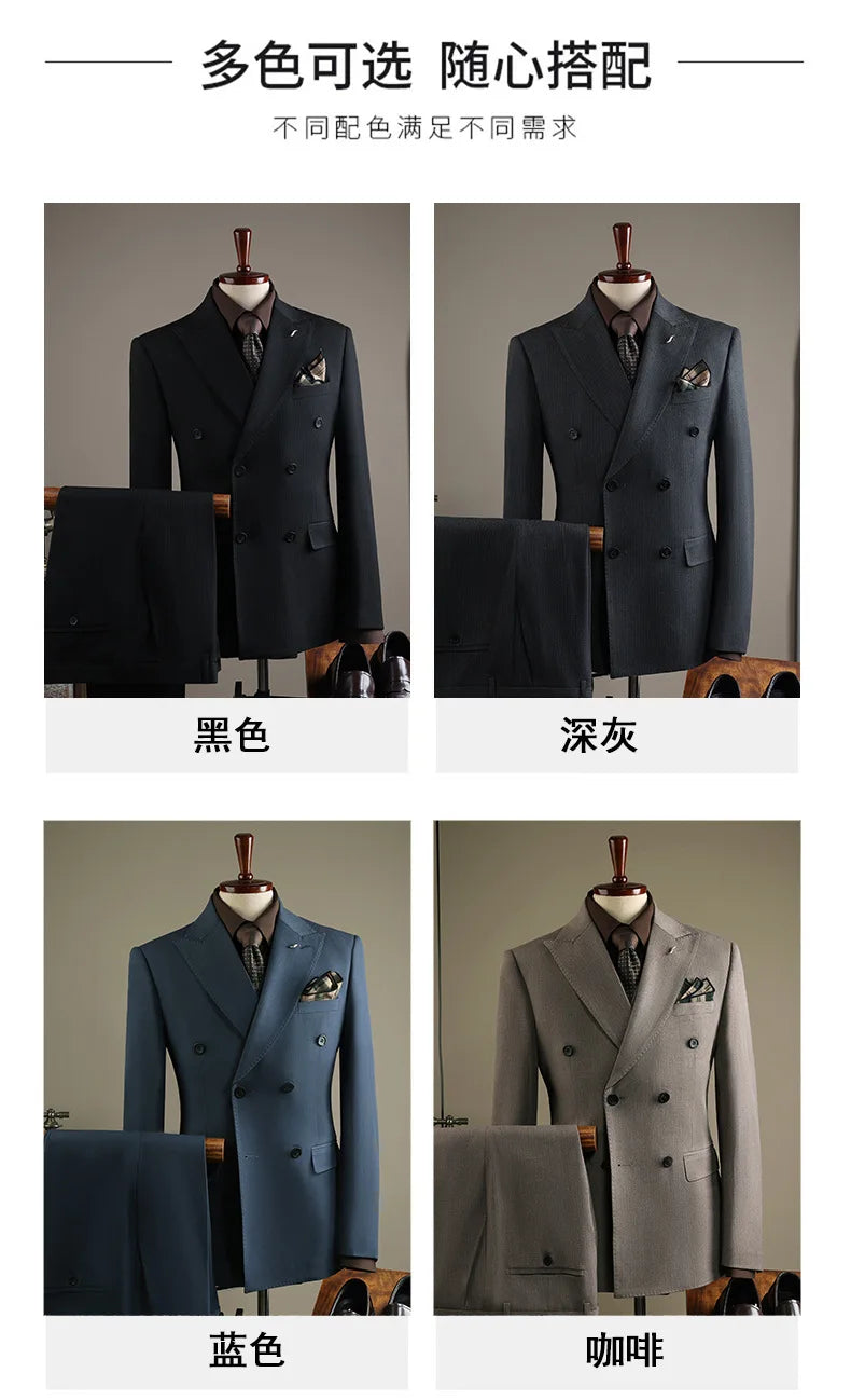 Terno Masculino de Alta Qualidade Formal Social Slim Fit Abotoamento Duplo Listrado Conjunto de Terno Noivo Casamento Roupa de Festa Smoking Roupa Masculina