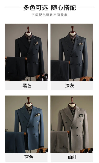 Terno Masculino de Alta Qualidade Formal Social Slim Fit Abotoamento Duplo Listrado Conjunto de Terno Noivo Casamento Roupa de Festa Smoking Roupa Masculina